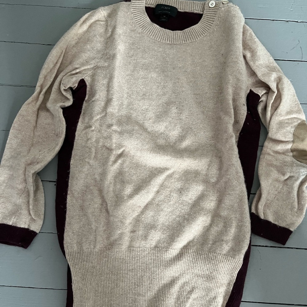 J Crew Colorblock Tan / Burgundy Sweater Size XS